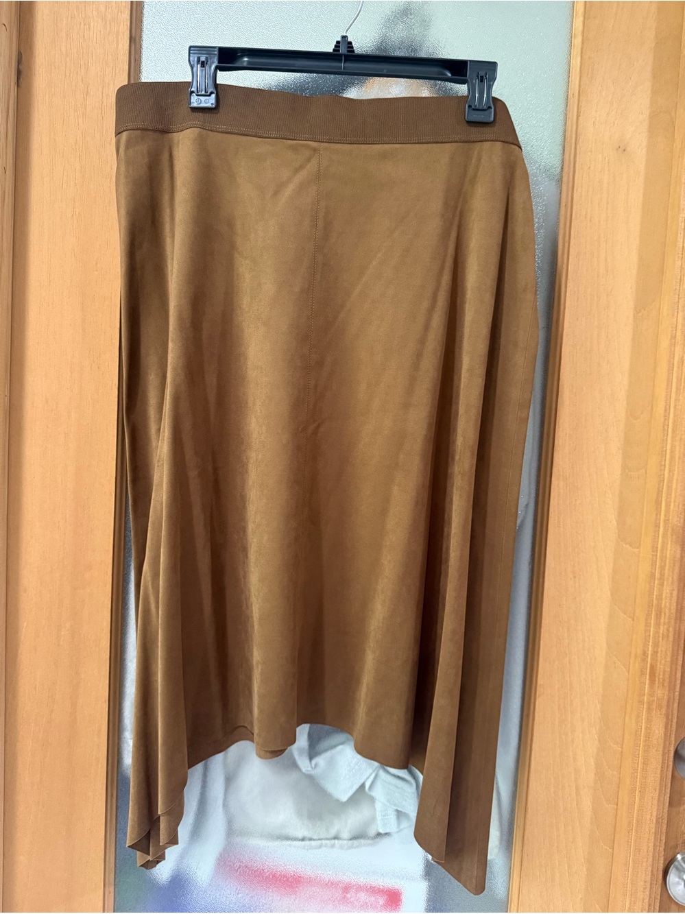 Ruby Rd.  - Oak Brown Asymmetric Faux Suede Women's Skirt - Size Petite Large